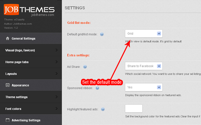 Set the default mode, Grid or List. It's grid by default.