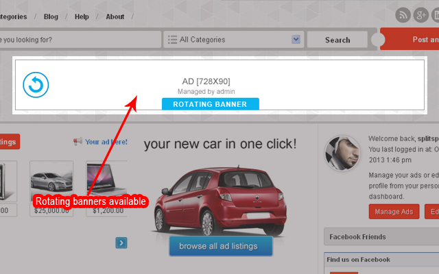 Rotating banners option is available.