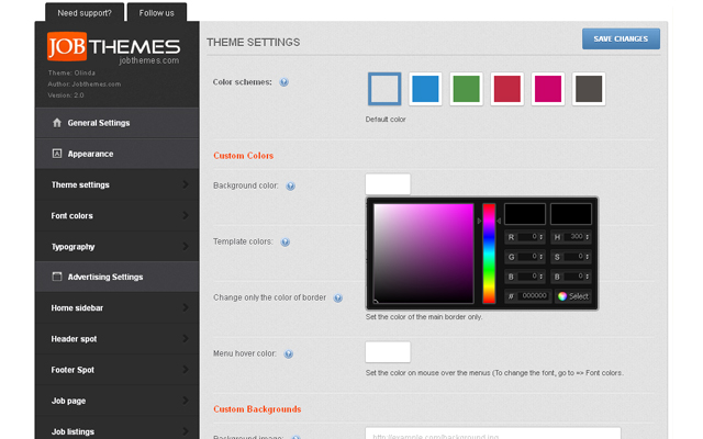 Full section to adjust the appearance of your job board